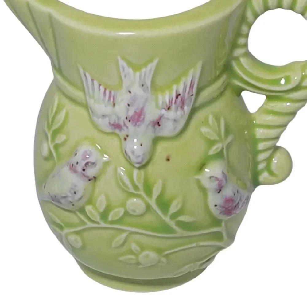 Italian Creamer Mini Ceramic Stoneware Lime Green Small Jug Pitcher With 3D Bird